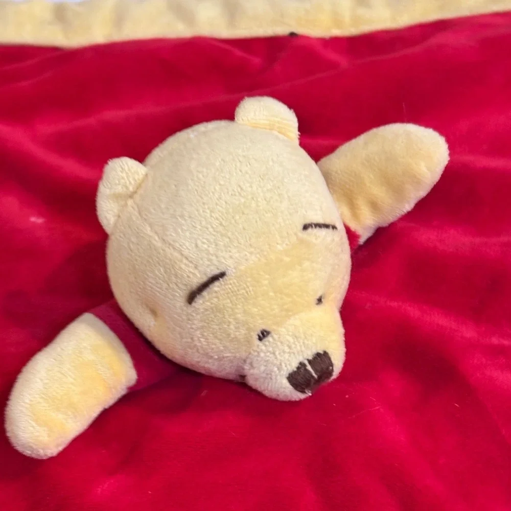 Vintage Disney Winnie the Pooh Plush Lovey Security Blanket Red Yellow Nursery